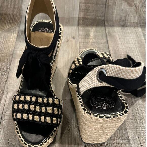Vince Camuto Brisshel Leather Espadrille Wedge Sandal | Black & Natual | Sz 8.5 - Picture 7 of 13